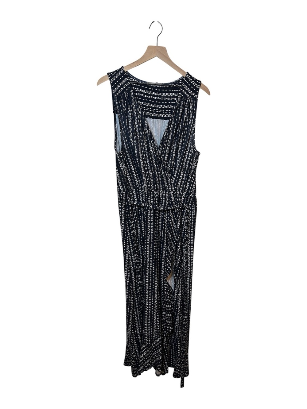 Plus Size Long Navy Blue and White Patterned Tank Maxi Wrap Dress Size 2x
